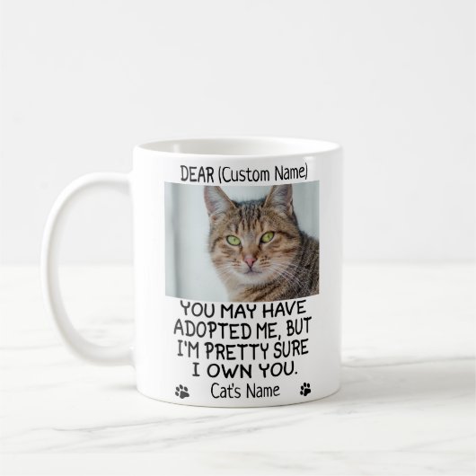 Mug drôle Cher chat, photo et nom du chat personnalisé (Gauche)