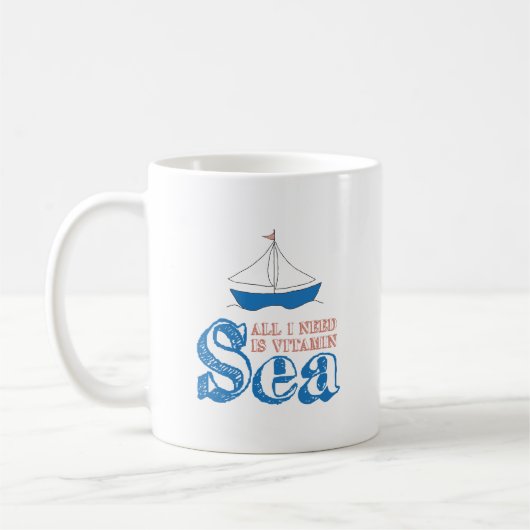 Mug Drôle Citation Nautique Voilier Dessin Vitamin Mer (Gauche)