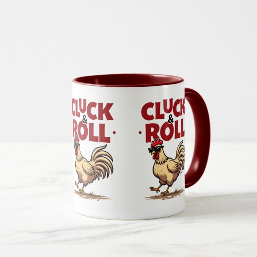 Mug Drôle "Cluck & Roll" Cool Rooster Conception de de (Devant droit)