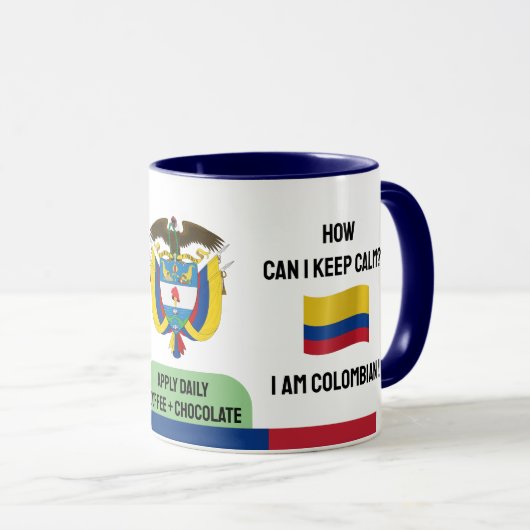 Mug Drôle Colombie garder le texte calme, drapeau colo (Devant droit)