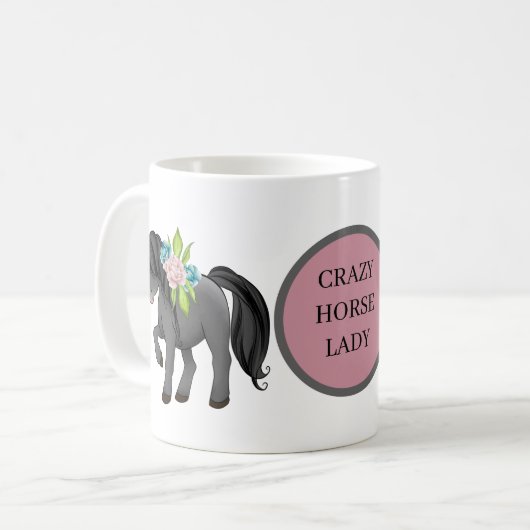 Mug Drôle dame de cheval fou ajouter du texte (Devant gauche)
