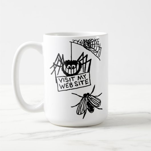 Mug Drôle d'araignée dit visiter mon site Web Cartoon (Gauche)