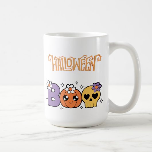 Mug Drôle de Boo Halloween blanc et orange (Droite)