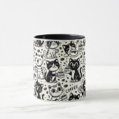 Mug drôle de chat noir et blanc buvant du café (Centre)
