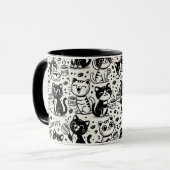 Mug drôle de chat noir et blanc buvant du café (Devant gauche)