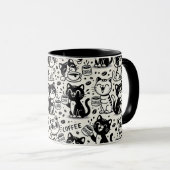 Mug drôle de chat noir et blanc buvant du café (Devant droit)