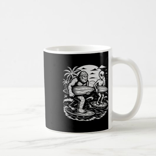 Mug Drôle de Cryptide Bigfoot Alien Surfant Ufo Plage (Droite)