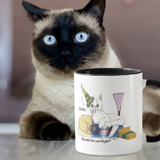 Mug Drôle de Lendemain de Nouvel An Chat Blanc