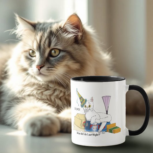 Mug Drôle de Lendemain de Nouvel An Chat Blanc