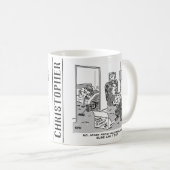 Mug Drôle dessin robot. Femme au lit avec un robot (Devant droit)