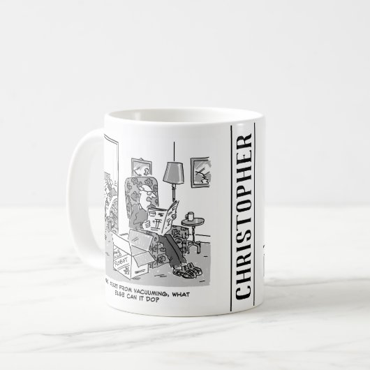 Mug Drôle dessin robot. Femme au lit avec un robot (Devant gauche)