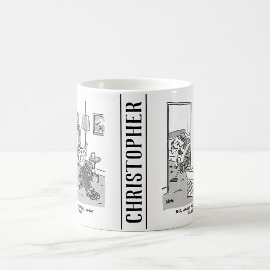 Mug Drôle dessin robot. Femme au lit avec un robot (Centre)