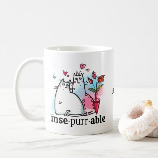 Mug Drôle Deux Chats Romantique Pun Insépurable Nom (Avec donut)