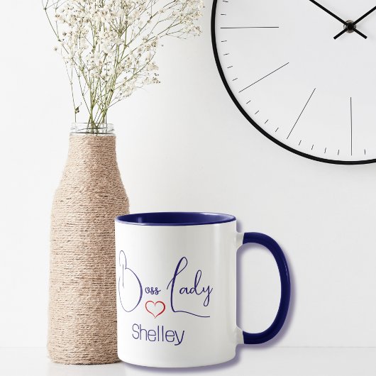 Mug Drôle Dit Boss Lady Simple Dark Blue Script