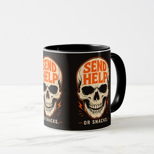 Mug Drôle Envoyez de l'aide ou des collations Crâne Ré (Devant droit)