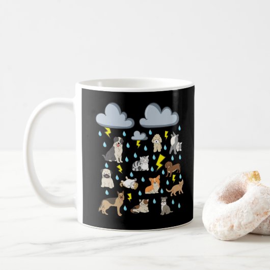 Mug Drôle expression anglaise Il pleut des chats et de (Avec donut)