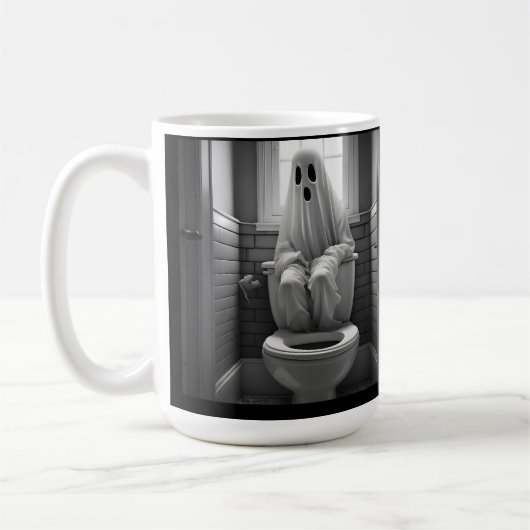 Mug Drôle fantôme assis dans les toilettes (Gauche)