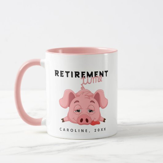 Mug Drôle Fatigué Piglet Temps de retraite Rose (Gauche)