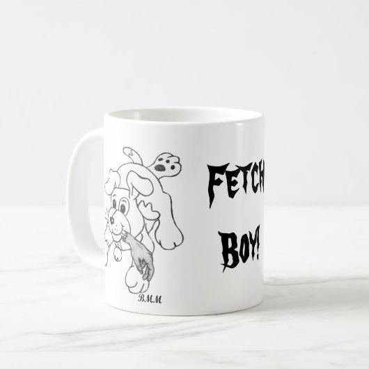 Mug Drôle Fetch Chien Line Dessin d'art (Devant gauche)