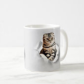 Mug Drôle Gray Cat Popping à travers l'illusion du pap (Devant droit)