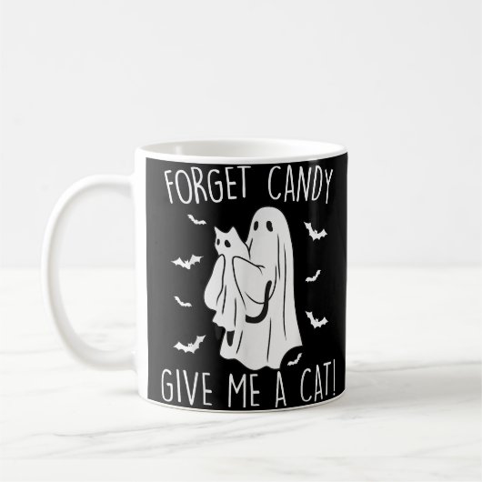 Mug Drôle Halloween Cat Ghost Oublier Candy Donner Moi (Gauche)