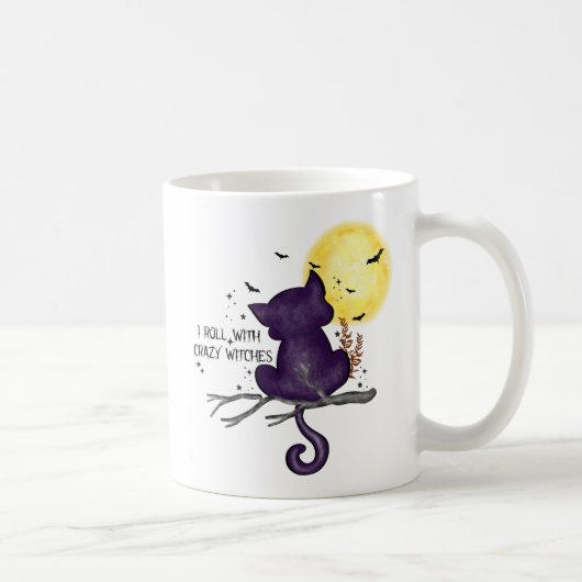 Mug Drôle Halloween Chat noir et Lune magique (Droite)
