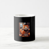 Mug Drôle Halloween Cute Orange Chat avec Wizard Casqu (Centre)