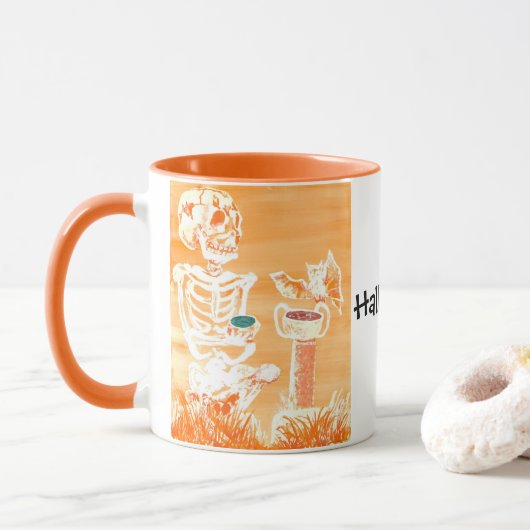 Mug Drôle Halloween Thé Skele ton Bat Crazy Coupe (Avec donut)