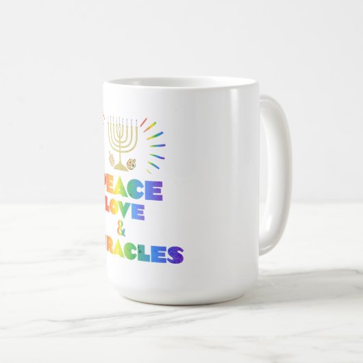 Mug drôle Hanoukka Peace Love & Miracles (Devant droit)