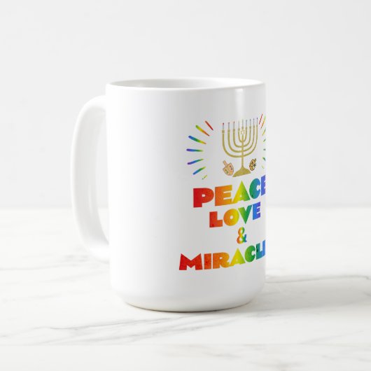 Mug drôle Hanoukka Peace Love & Miracles (Devant gauche)