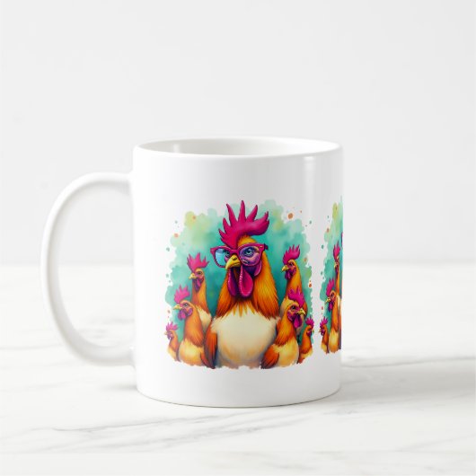 Mug Drôle Hipster Rooster Retro Pop Art Illustration (Gauche)