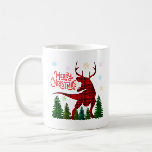 Mug drôle joyeux noël dinosaure cerf carreaux
