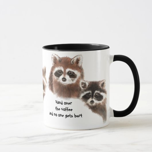 Mug Drôle, Mains sur le café, mignonne bouge Raccoon (Droite)