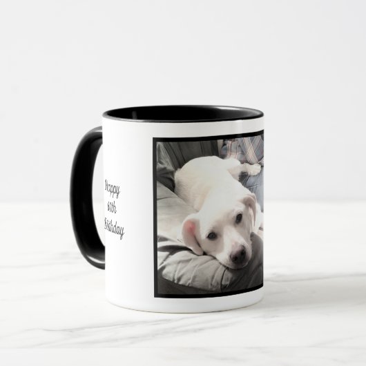 Mug Drôle mignon adorable chien blanc 60e anniversaire (Devant gauche)