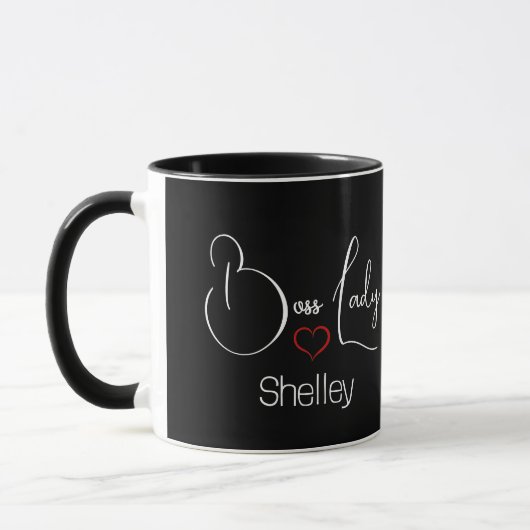 Mug Drôle moderne Boss Lady noir et blanc Script (Gauche)
