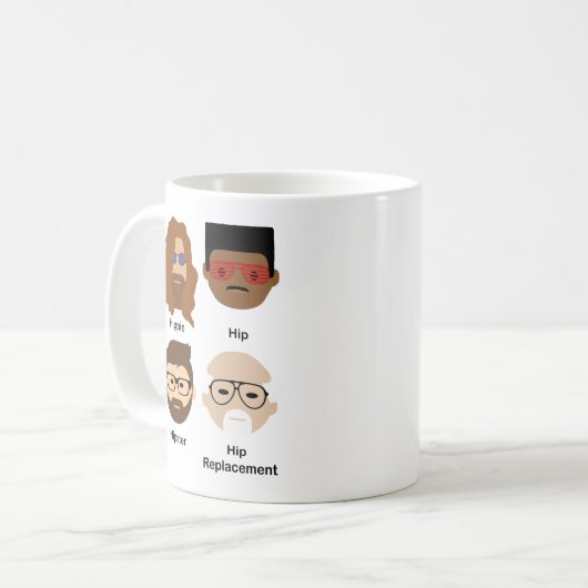 Mug drôle montrant l'évolution du mot hip (Devant gauche)