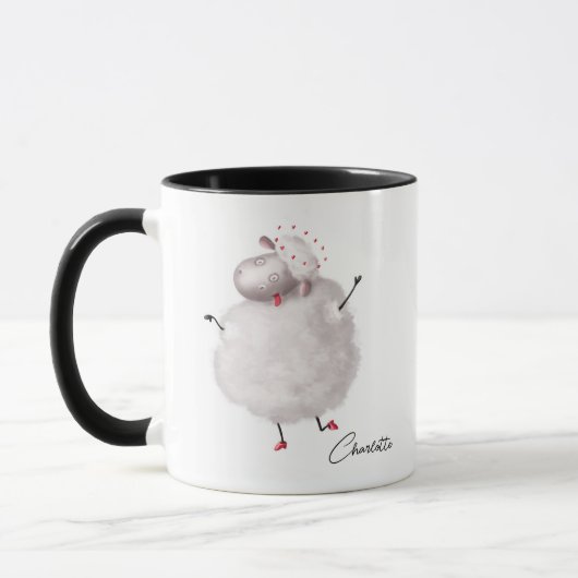 Mug Drôle Mouton Amour Coeur Nom personnalisé (Gauche)