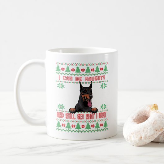 Mug Drôle Naughty Doberman Ugly Sweat de Noël (Avec donut)