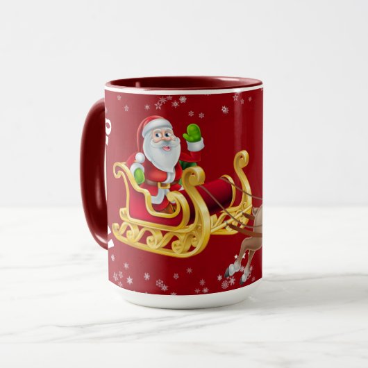 Mug Drôle Noël Père Noël Reindeer Sleigh Ho-Ho-Ho Roug (Devant gauche)