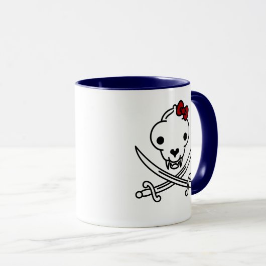 Mug Drôle Noir Blanc Jolly Kitty Pirate Os crâne (Devant droit)