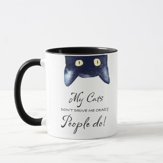 Mug Drôle noir et blanc Crazy Cat Lady (Gauche)