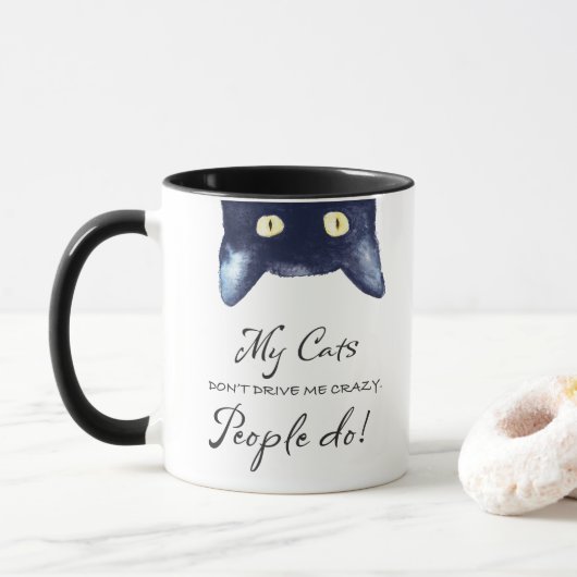Mug Drôle noir et blanc Crazy Cat Lady (Avec donut)
