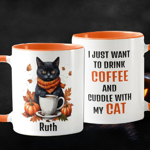 Mug Drôle Nom personnalisé Orange Café et Chat