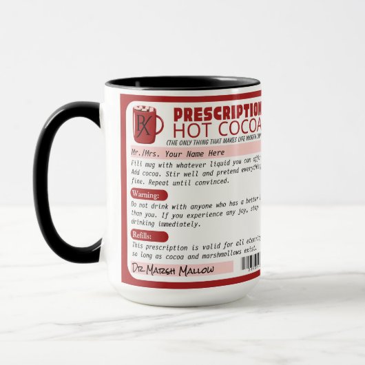 Mug Drôle ordonnance Sarcastique chocolat chaud cacao (Gauche)