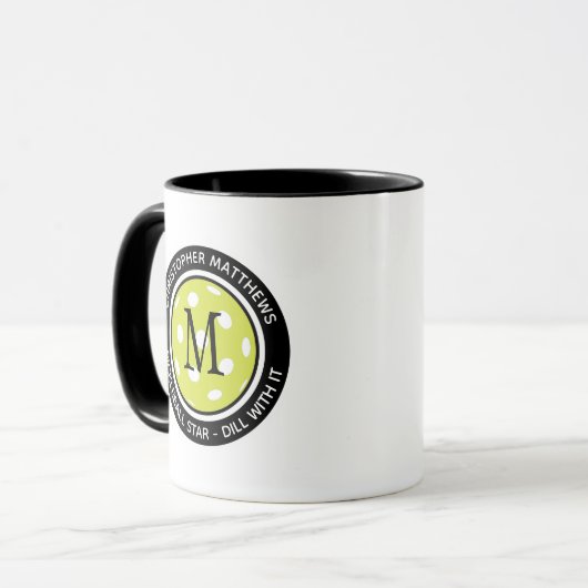 Mug Drôle Pickleball personnalisé Nom du devis initial (Devant gauche)