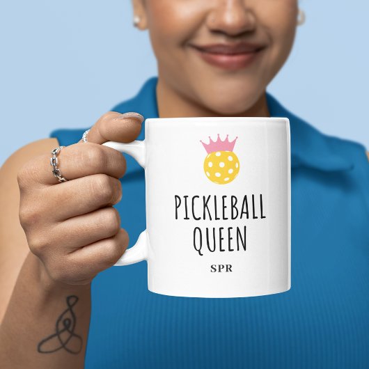 Mug Drôle Pickleball Queen, Monogramme Personnalisé No
