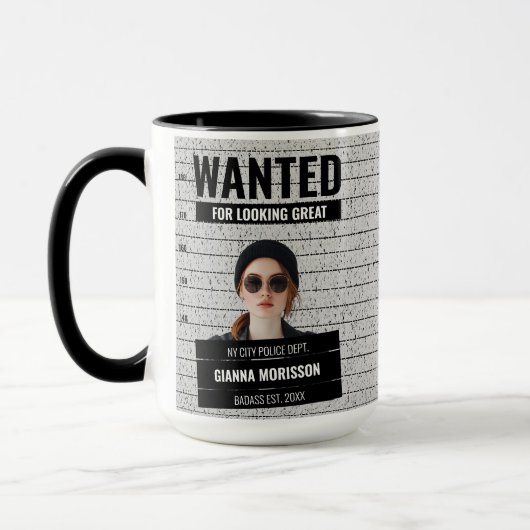 Mug Drôle Poster Recherché Mugshot Nom et texte person (Gauche)