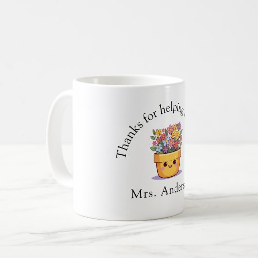 Mug Drôle pot plante "Merci pour m'aider à grandir" (Devant gauche)