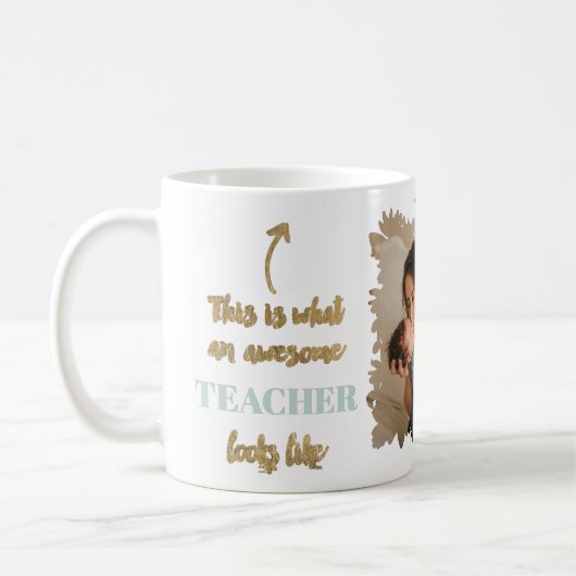 Mug Drôle professeur citation florale photo menthe or (Gauche)