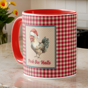 Mug Drôle Rooster Peck the Halls Ferme